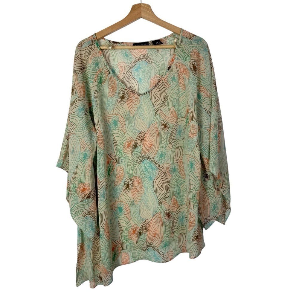 Apostrophe Beige Blue Printed‎ Butterfly Sleeve Blouse 20